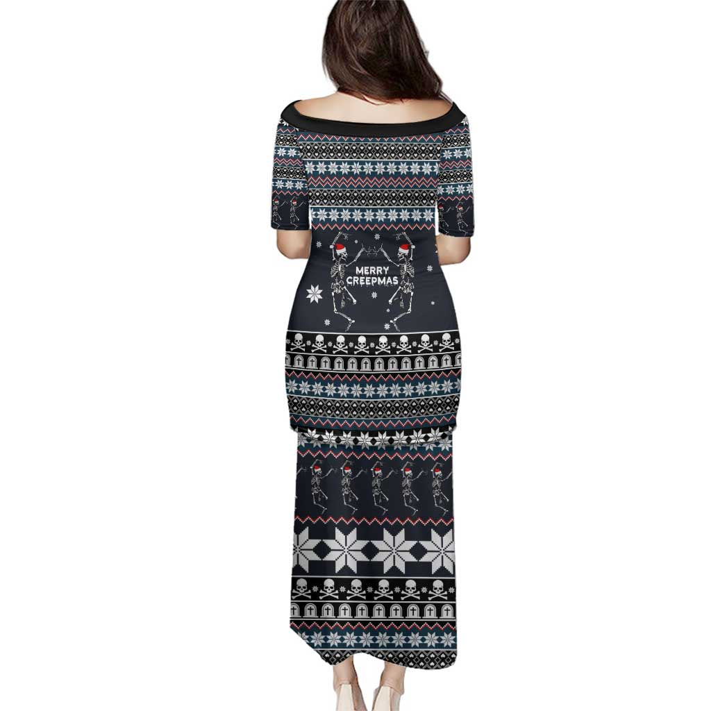 Skeleton Merry Creepmas Christmas Family Matching Puletasi and Hawaiian Shirt Xmas Holiday Patterns - Wonder Print Shop