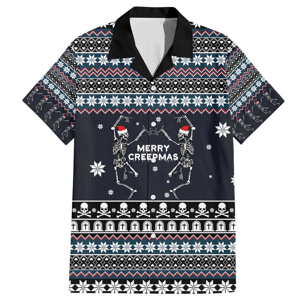 Skeleton Merry Creepmas Christmas Family Matching Short Sleeve Bodycon Dress and Hawaiian Shirt Xmas Holiday Patterns - Wonder Print Shop