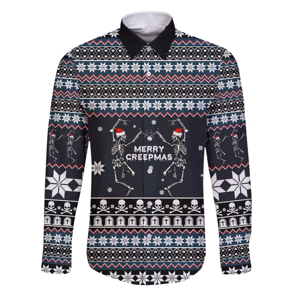 Skeleton Merry Creepmas Christmas Family Matching Short Sleeve Bodycon Dress and Hawaiian Shirt Xmas Holiday Patterns - Wonder Print Shop