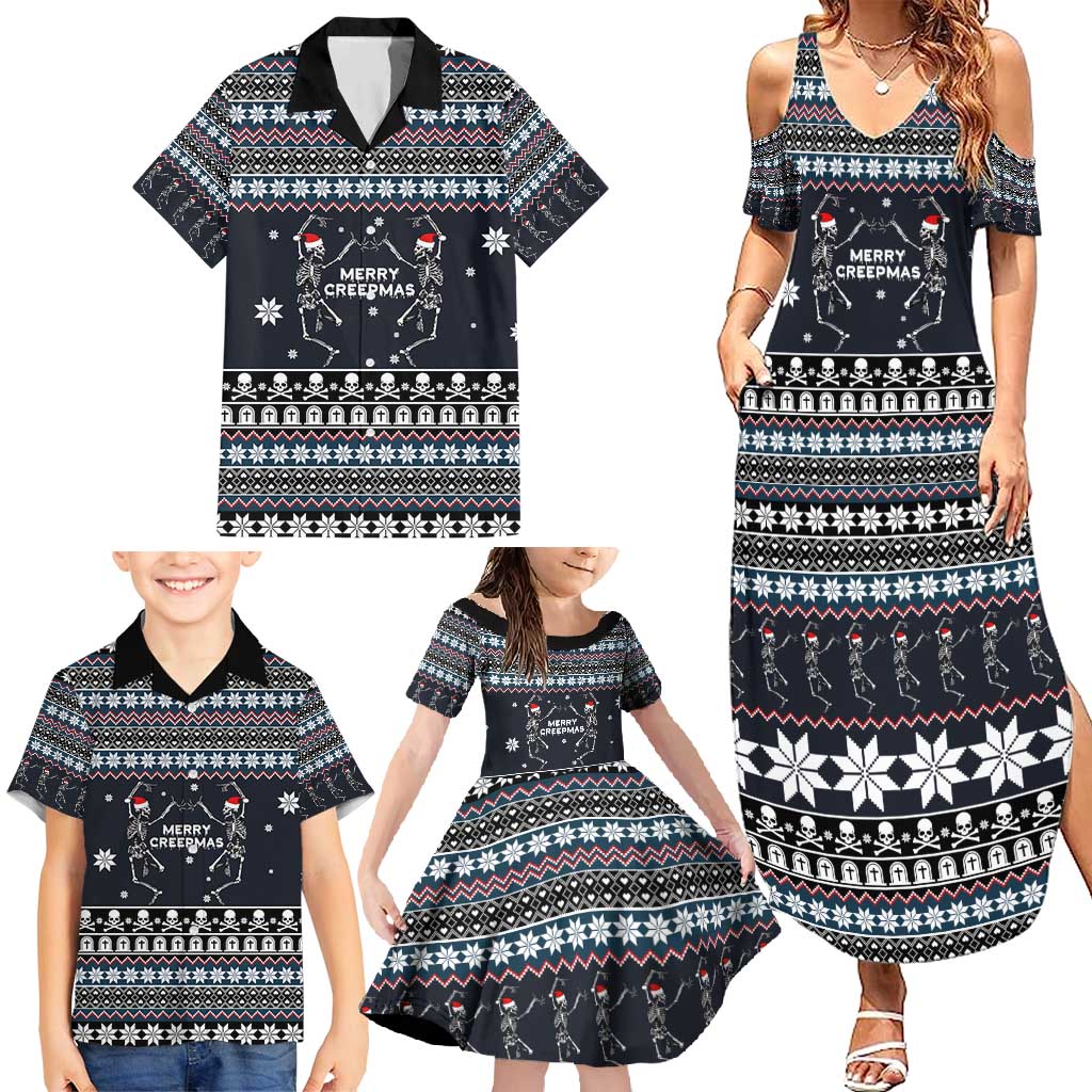 Skeleton Merry Creepmas Christmas Family Matching Summer Maxi Dress and Hawaiian Shirt Xmas Holiday Patterns - Wonder Print Shop