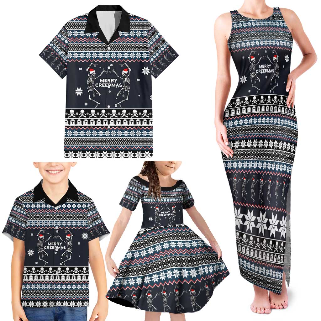 Skeleton Merry Creepmas Christmas Family Matching Tank Maxi Dress and Hawaiian Shirt Xmas Holiday Patterns - Wonder Print Shop