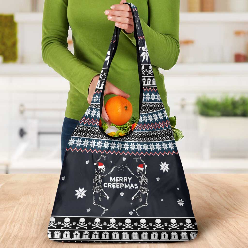 Skeleton Merry Creepmas Christmas Grocery Bag Xmas Holiday Patterns - Wonder Print Shop