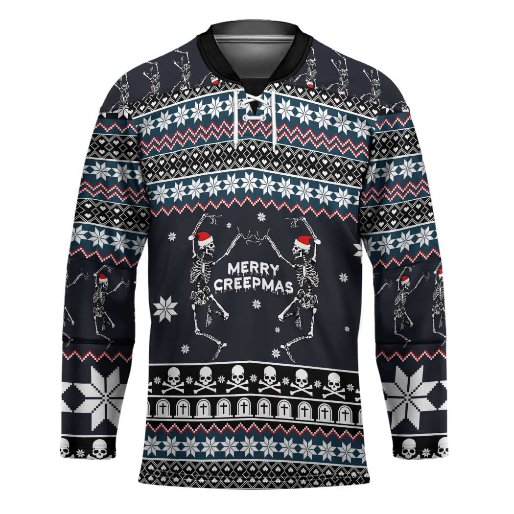 Skeleton Merry Creepmas Christmas Hockey Jersey Xmas Holiday Patterns - Wonder Print Shop