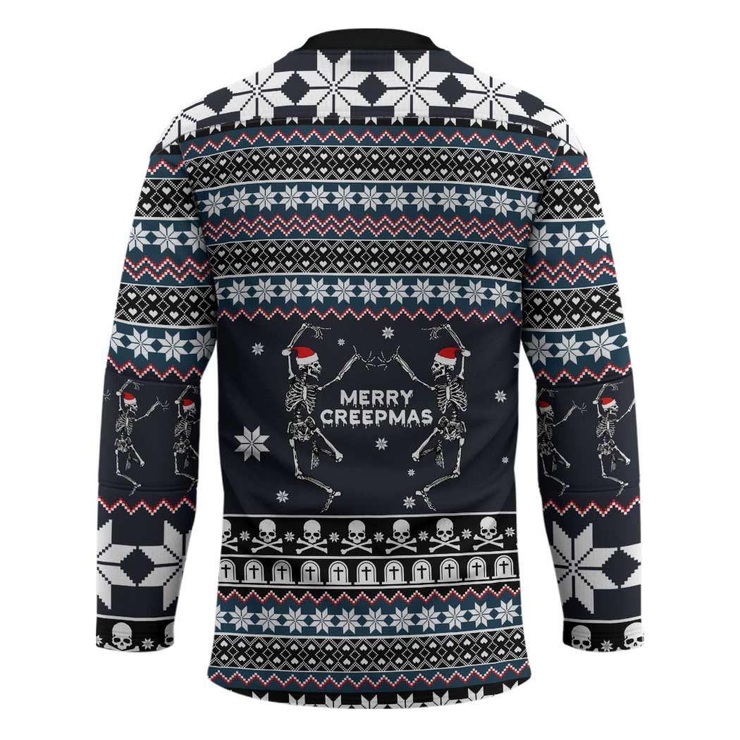 Skeleton Merry Creepmas Christmas Hockey Jersey Xmas Holiday Patterns - Wonder Print Shop