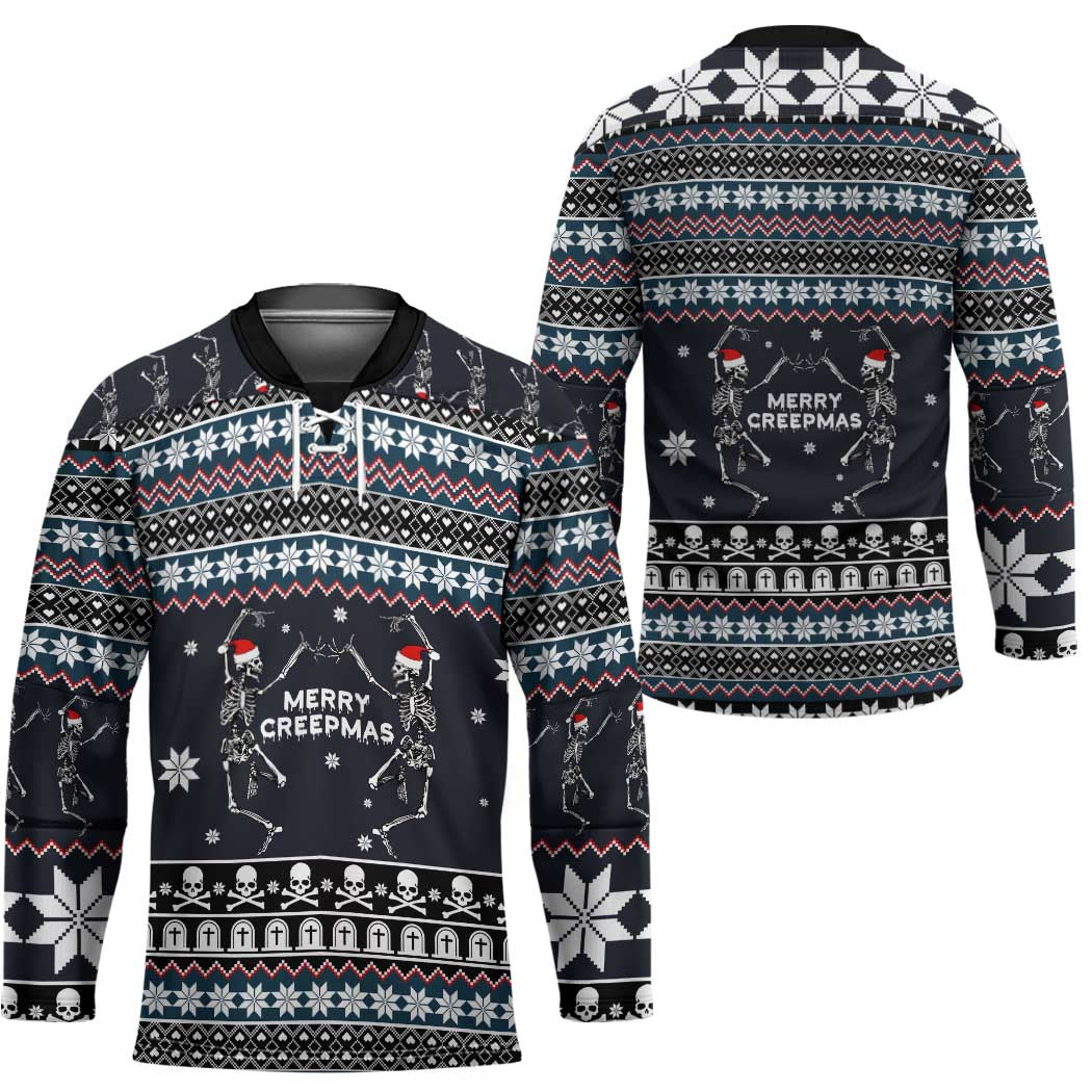 Skeleton Merry Creepmas Christmas Hockey Jersey Xmas Holiday Patterns - Wonder Print Shop