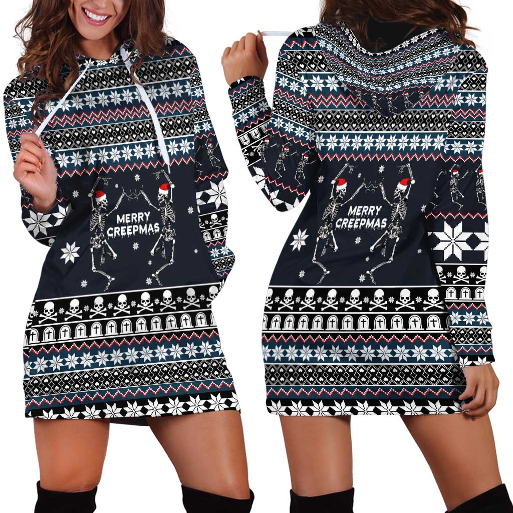 Skeleton Merry Creepmas Christmas Hoodie Dress Xmas Holiday Patterns - Wonder Print Shop