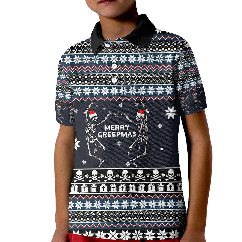 Skeleton Merry Creepmas Christmas Kid Polo Shirt Xmas Holiday Patterns - Wonder Print Shop