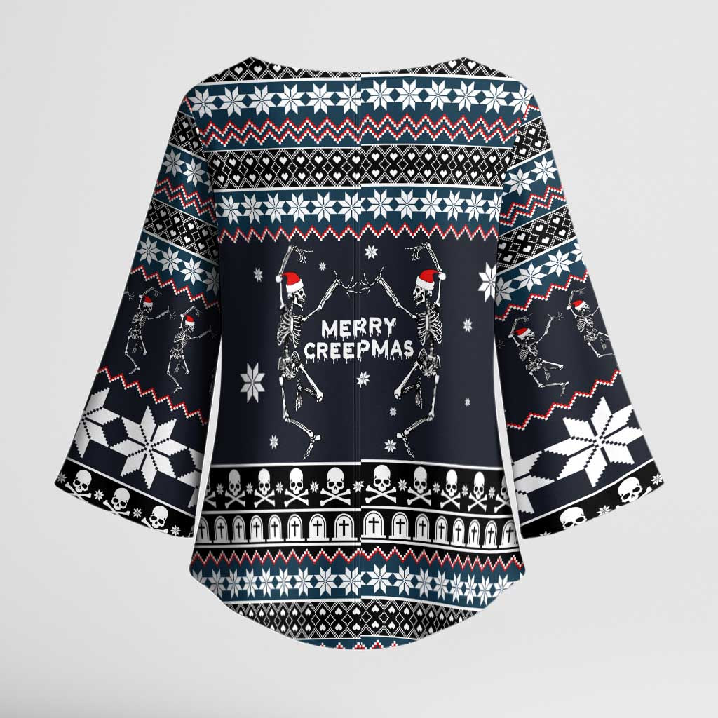 Skeleton Merry Creepmas Christmas Kimono Sleeve Blouse Xmas Holiday Patterns - Wonder Print Shop
