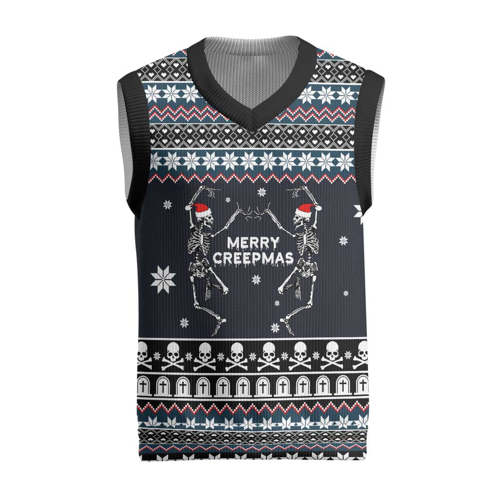 Skeleton Merry Creepmas Christmas Knitted V-Neck Vest Xmas Holiday Patterns - Wonder Print Shop