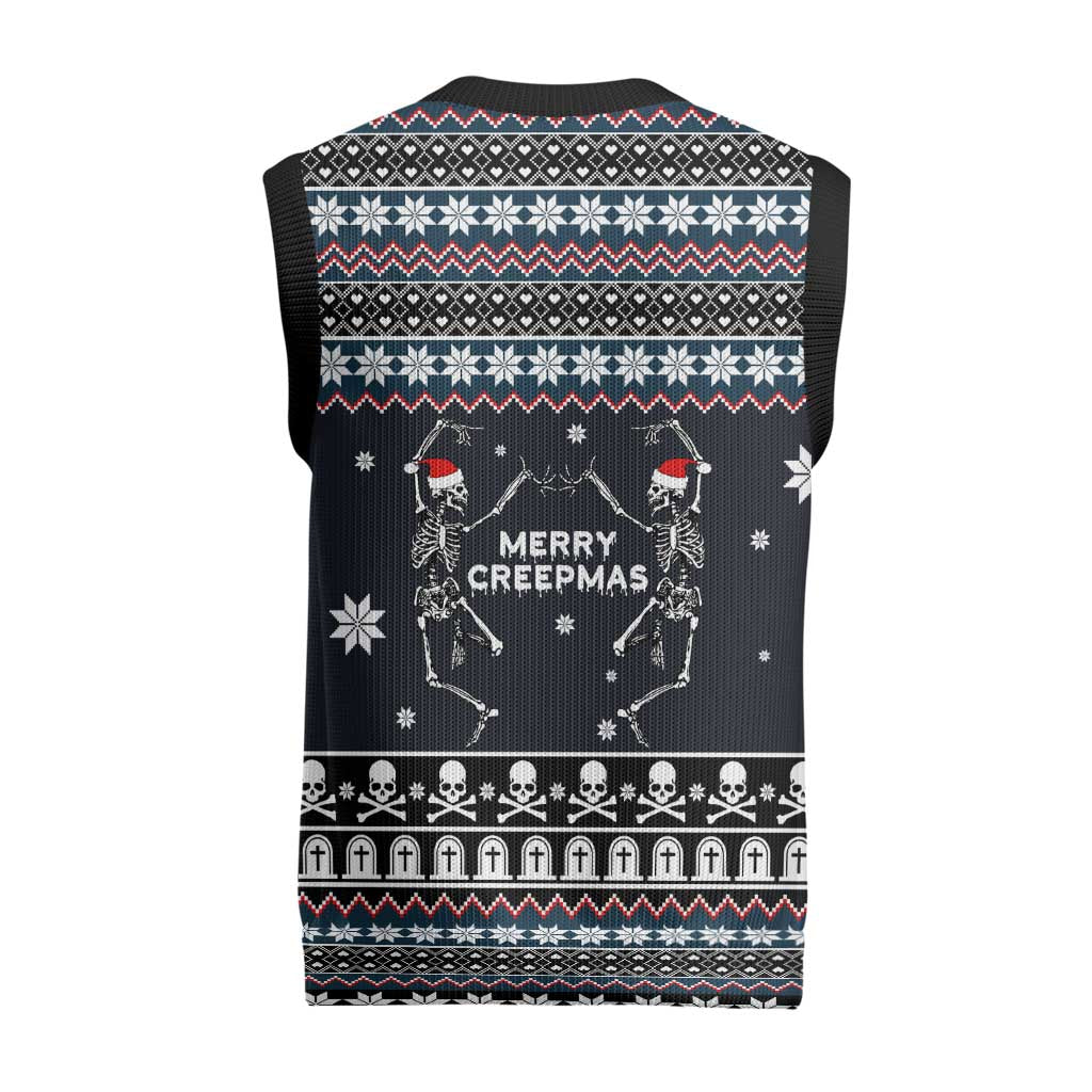 Skeleton Merry Creepmas Christmas Knitted V-Neck Vest Xmas Holiday Patterns - Wonder Print Shop