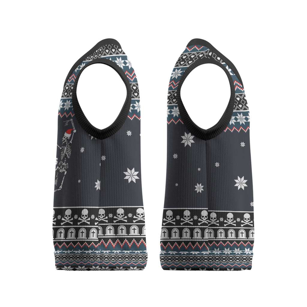 Skeleton Merry Creepmas Christmas Knitted V-Neck Vest Xmas Holiday Patterns - Wonder Print Shop