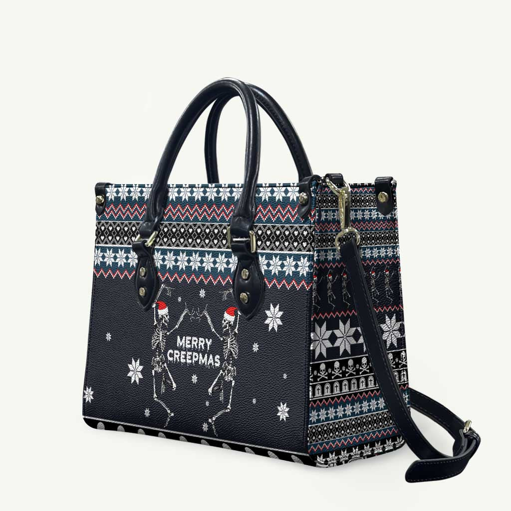 Skeleton Merry Creepmas Christmas Leather Bag Xmas Holiday Patterns - Wonder Print Shop