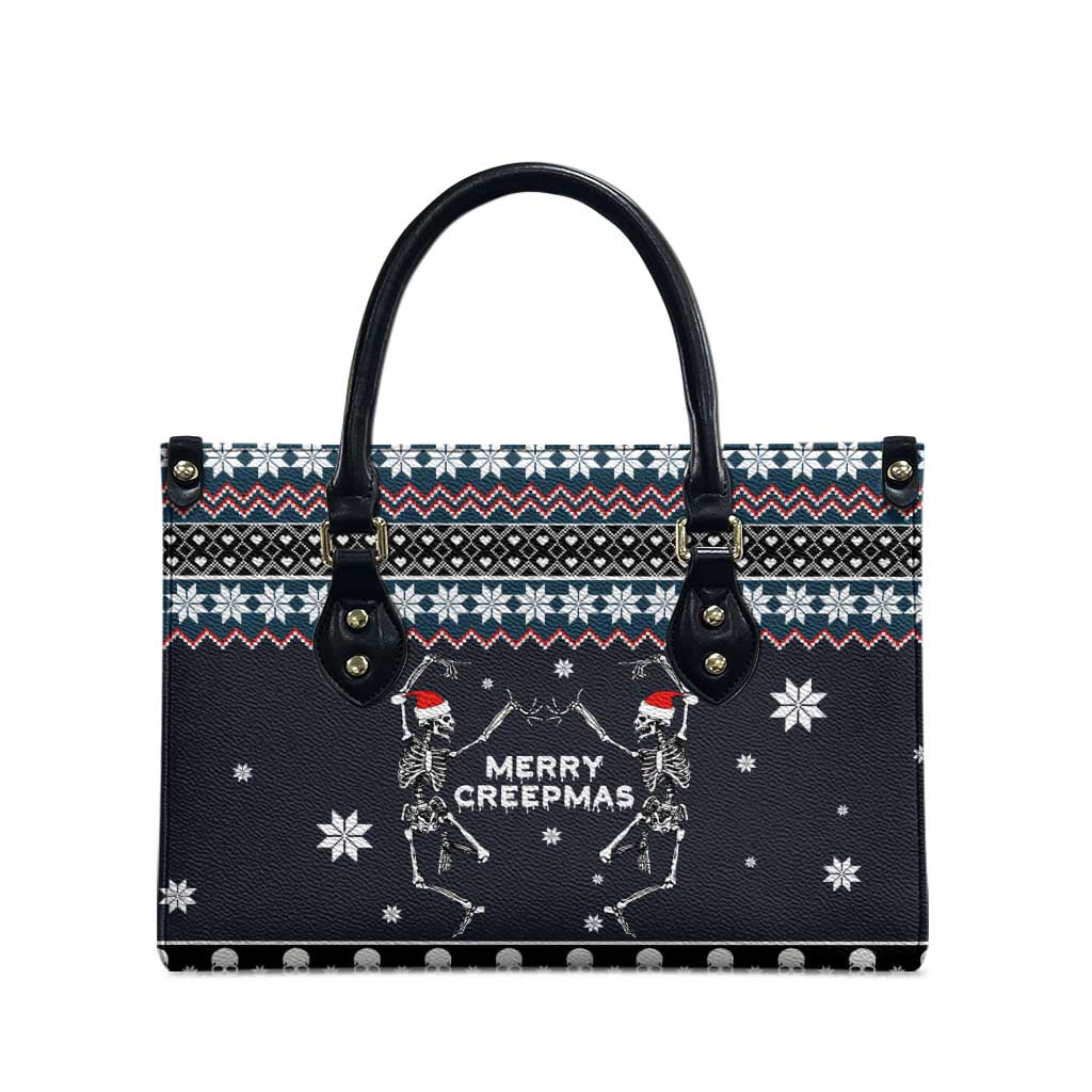 Skeleton Merry Creepmas Christmas Leather Bag Xmas Holiday Patterns - Wonder Print Shop