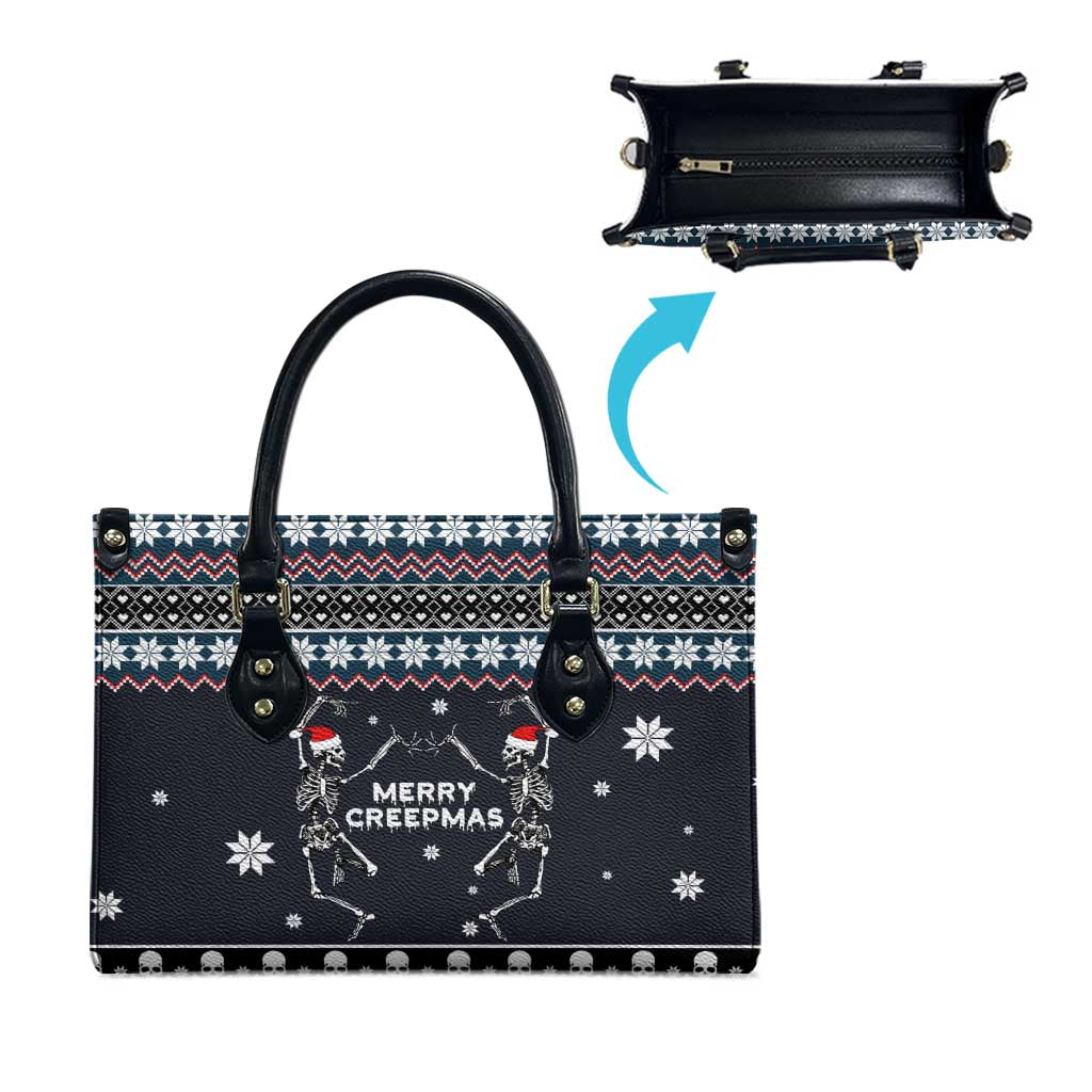 Skeleton Merry Creepmas Christmas Leather Bag Xmas Holiday Patterns - Wonder Print Shop