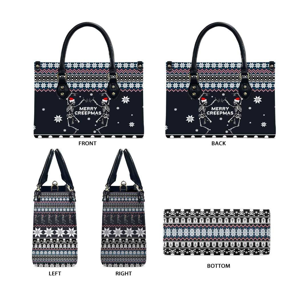 Skeleton Merry Creepmas Christmas Leather Bag Xmas Holiday Patterns - Wonder Print Shop