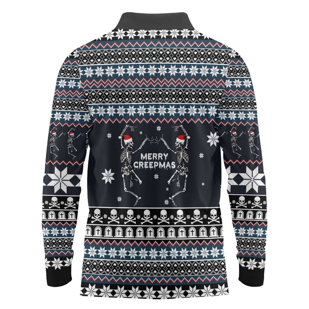 Skeleton Merry Creepmas Christmas Long Sleeve Polo Shirt Xmas Holiday Patterns - Wonder Print Shop
