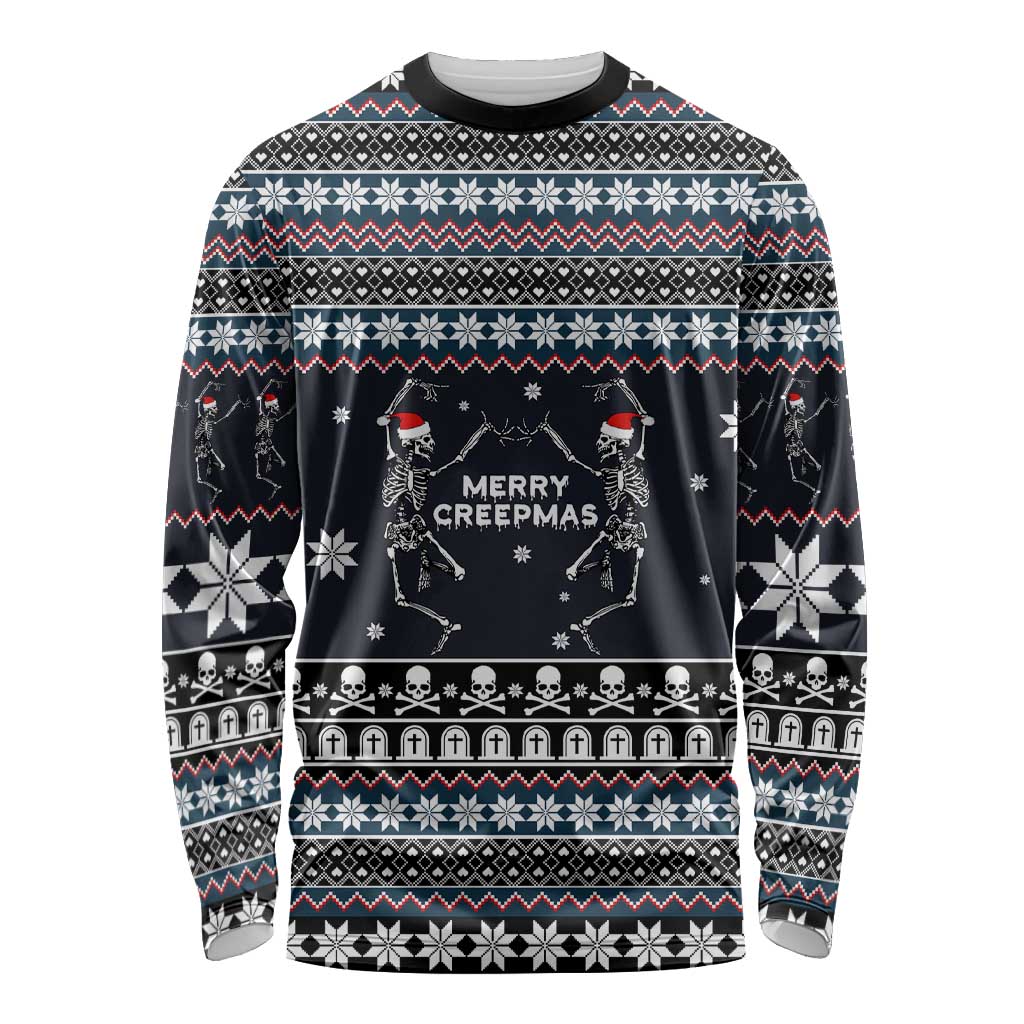 Skeleton Merry Creepmas Christmas Long Sleeve Shirt Xmas Holiday Patterns - Wonder Print Shop