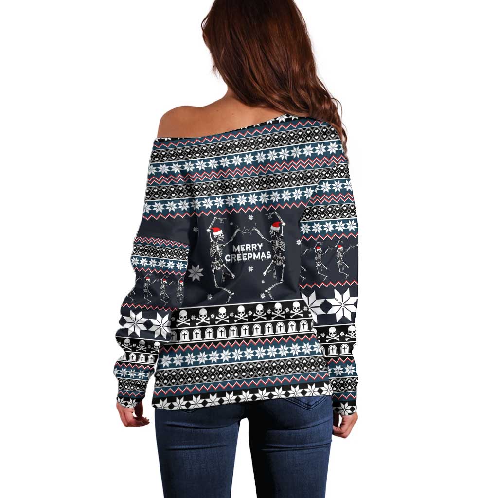 Skeleton Merry Creepmas Christmas Off Shoulder Sweater Xmas Holiday Patterns - Wonder Print Shop