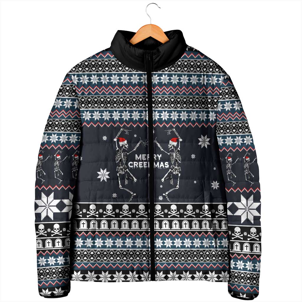 Skeleton Merry Creepmas Christmas Padded Jacket Xmas Holiday Patterns - Wonder Print Shop