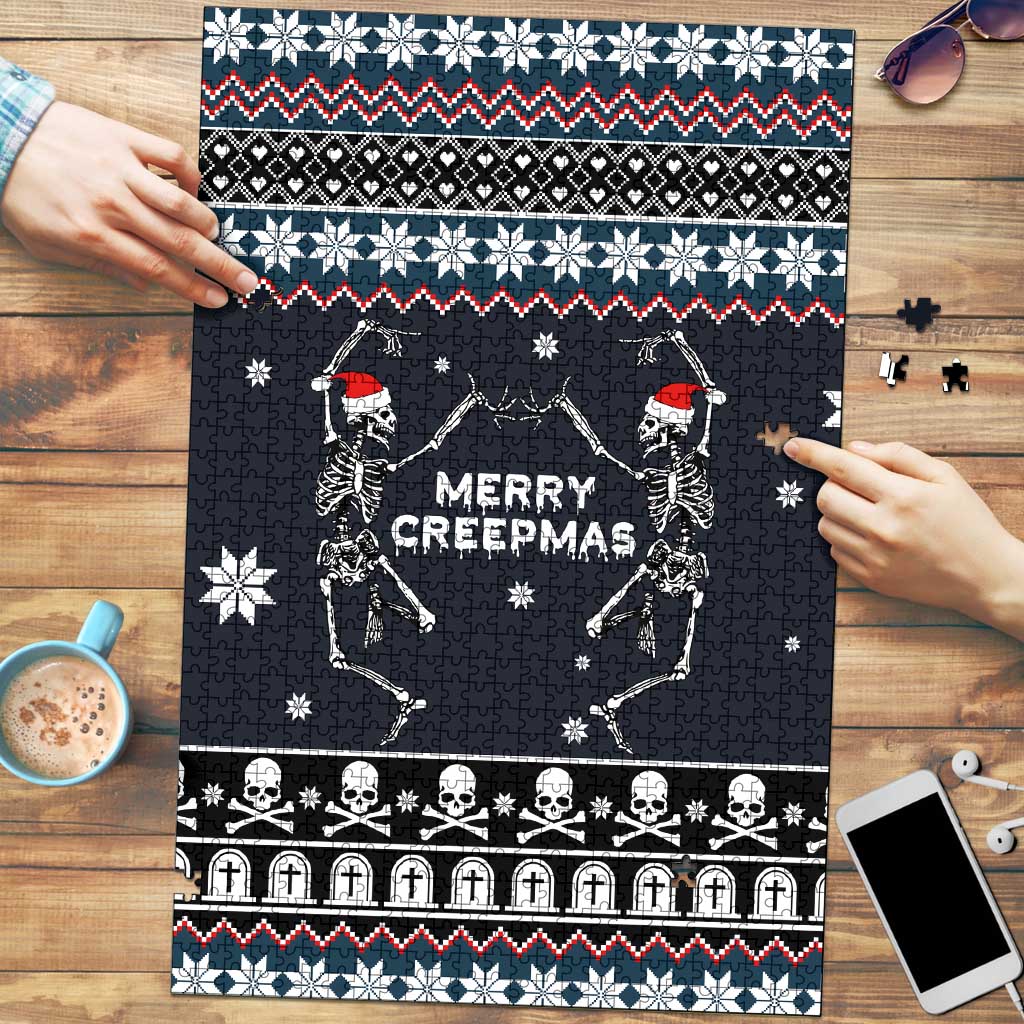 Skeleton Merry Creepmas Christmas Puzzle Xmas Holiday Patterns - Wonder Print Shop