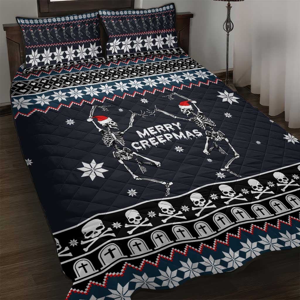 Skeleton Merry Creepmas Christmas Quilt Bed Set Xmas Holiday Patterns - Wonder Print Shop