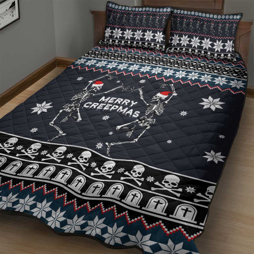 Skeleton Merry Creepmas Christmas Quilt Bed Set Xmas Holiday Patterns - Wonder Print Shop
