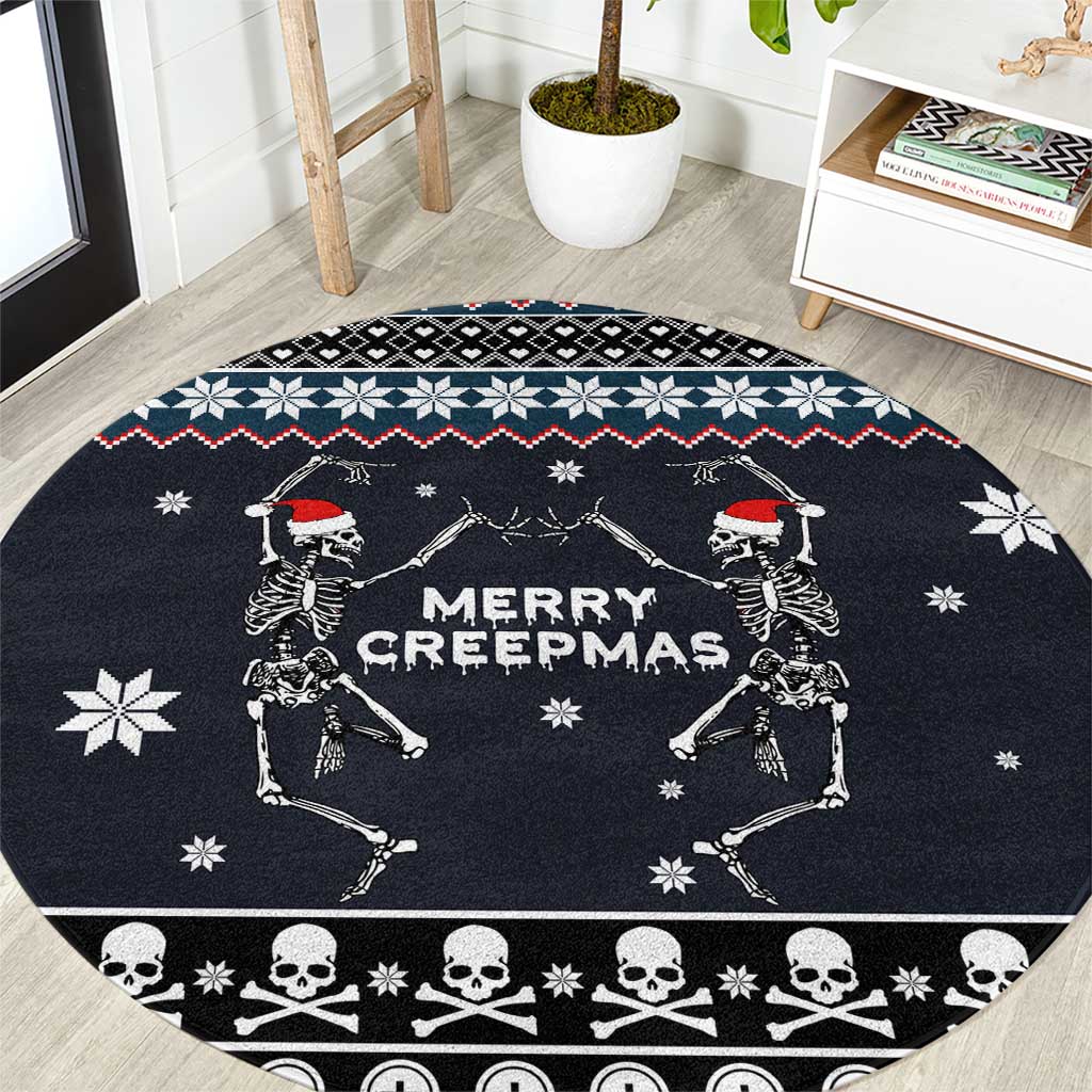 Skeleton Merry Creepmas Christmas Round Carpet Xmas Holiday Patterns - Wonder Print Shop