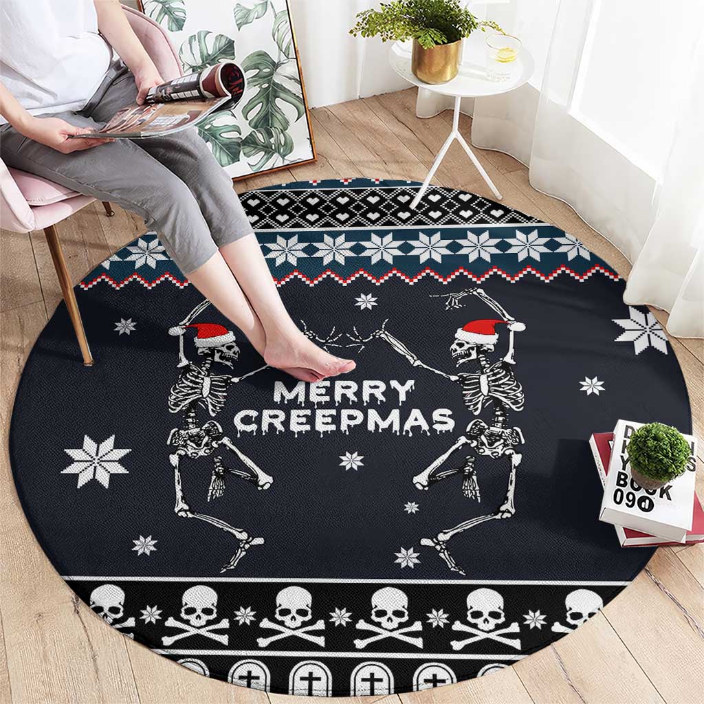 Skeleton Merry Creepmas Christmas Round Carpet Xmas Holiday Patterns - Wonder Print Shop