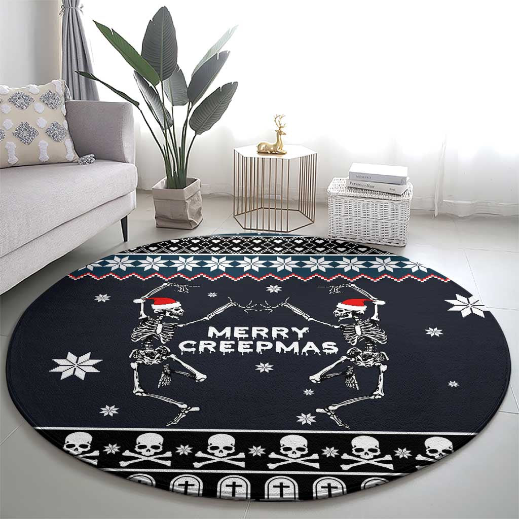 Skeleton Merry Creepmas Christmas Round Carpet Xmas Holiday Patterns - Wonder Print Shop