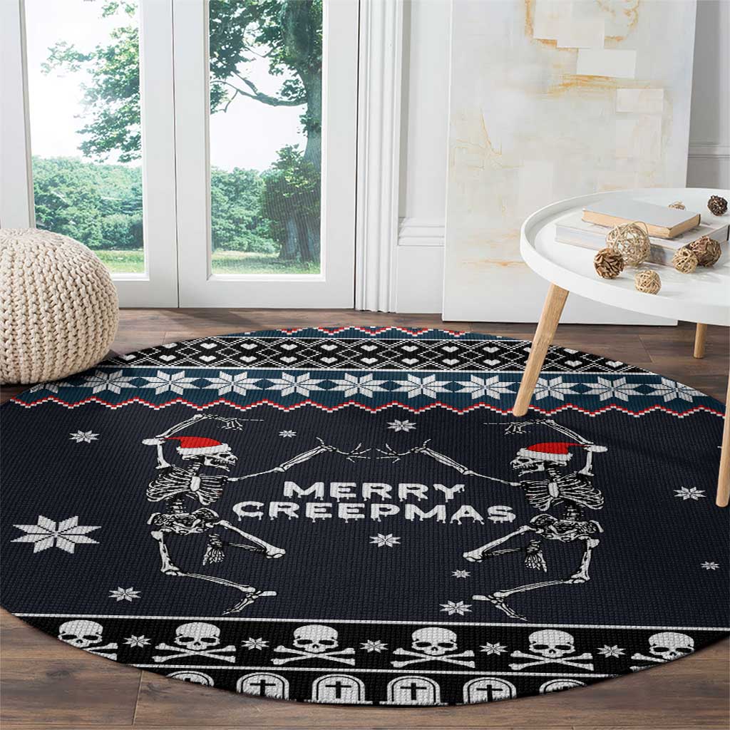 Skeleton Merry Creepmas Christmas Round Carpet Xmas Holiday Patterns - Wonder Print Shop