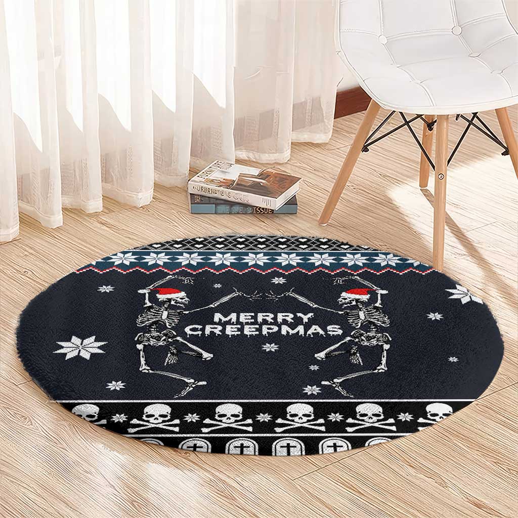 Skeleton Merry Creepmas Christmas Round Carpet Xmas Holiday Patterns - Wonder Print Shop