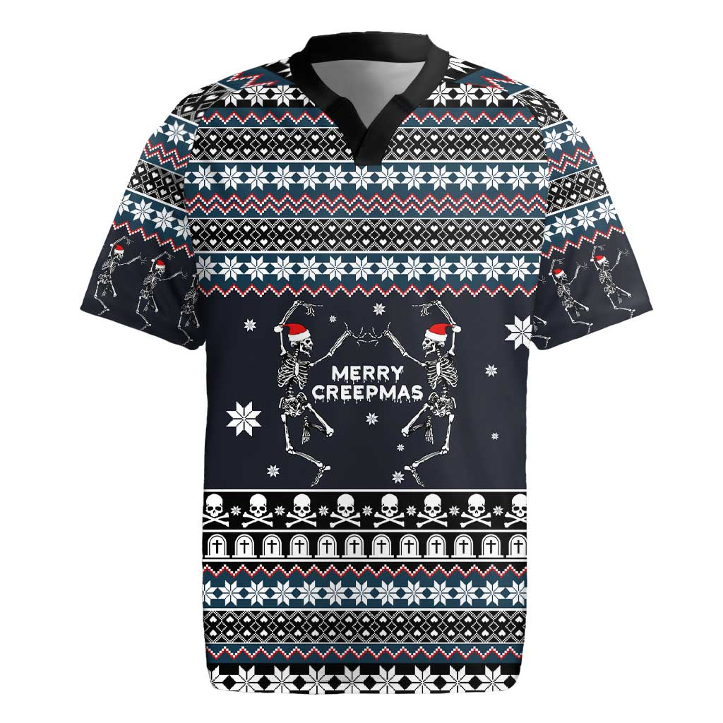 Skeleton Merry Creepmas Christmas Rugby Jersey Xmas Holiday Patterns - Wonder Print Shop