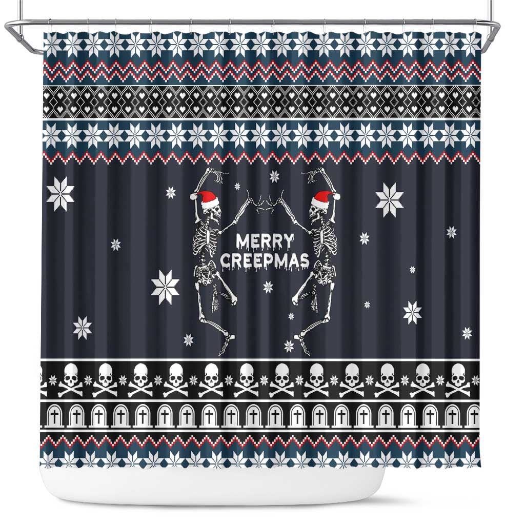 Skeleton Merry Creepmas Christmas Shower Curtain Xmas Holiday Patterns - Wonder Print Shop