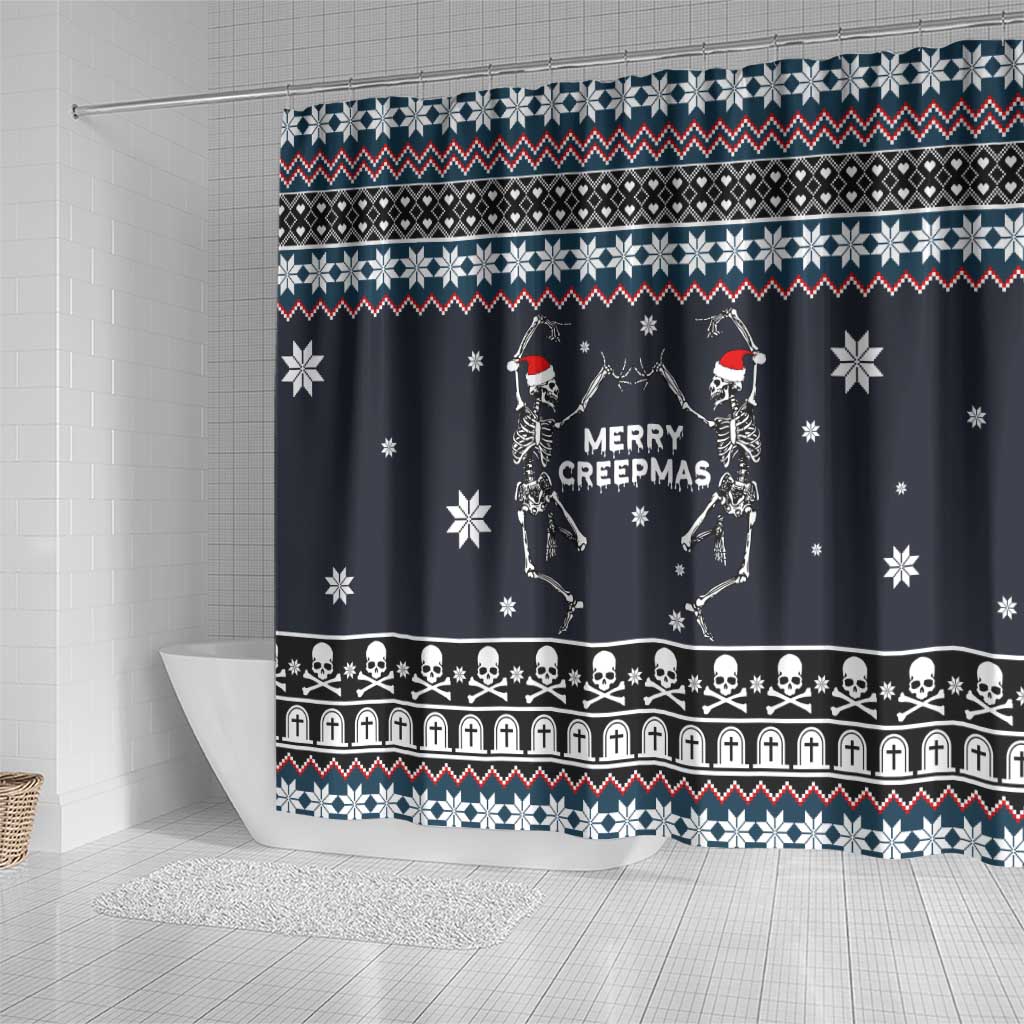 Skeleton Merry Creepmas Christmas Shower Curtain Xmas Holiday Patterns - Wonder Print Shop