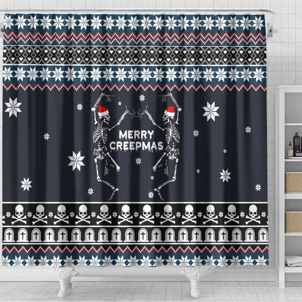Skeleton Merry Creepmas Christmas Shower Curtain Xmas Holiday Patterns - Wonder Print Shop