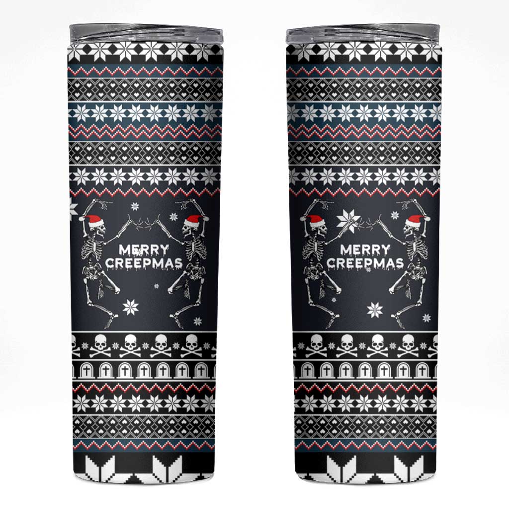 Skeleton Merry Creepmas Christmas Skinny Tumbler Xmas Holiday Patterns - Wonder Print Shop