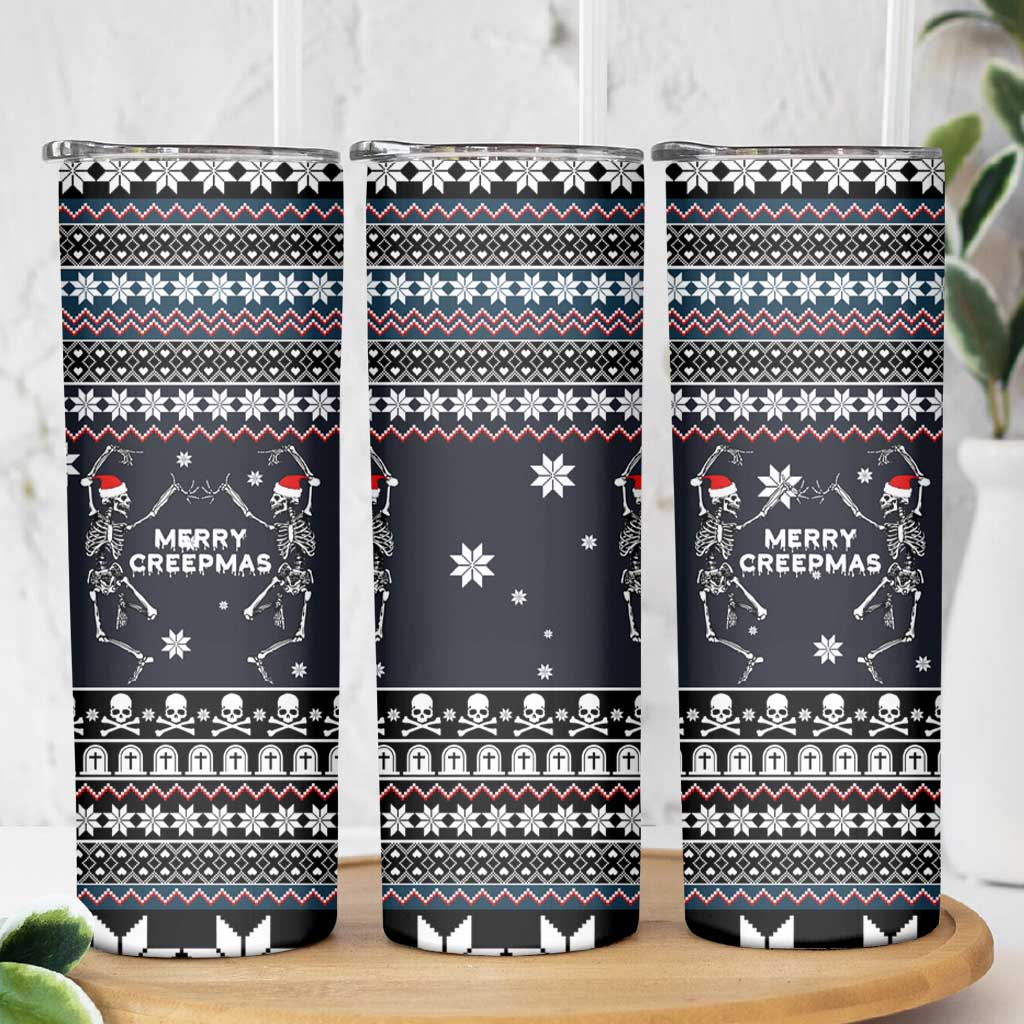Skeleton Merry Creepmas Christmas Skinny Tumbler Xmas Holiday Patterns - Wonder Print Shop