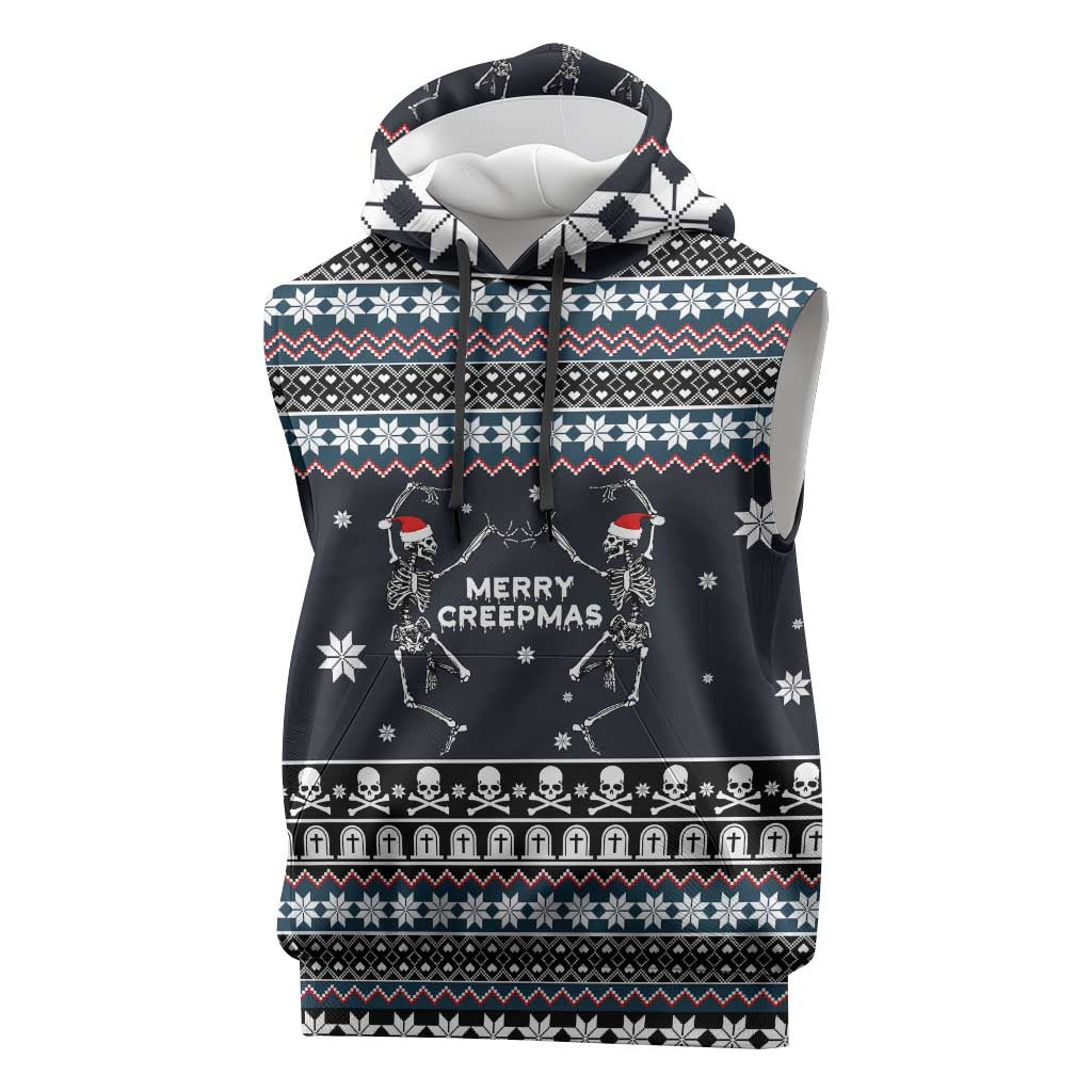 Skeleton Merry Creepmas Christmas Sleeveless Hoodie Xmas Holiday Patterns - Wonder Print Shop