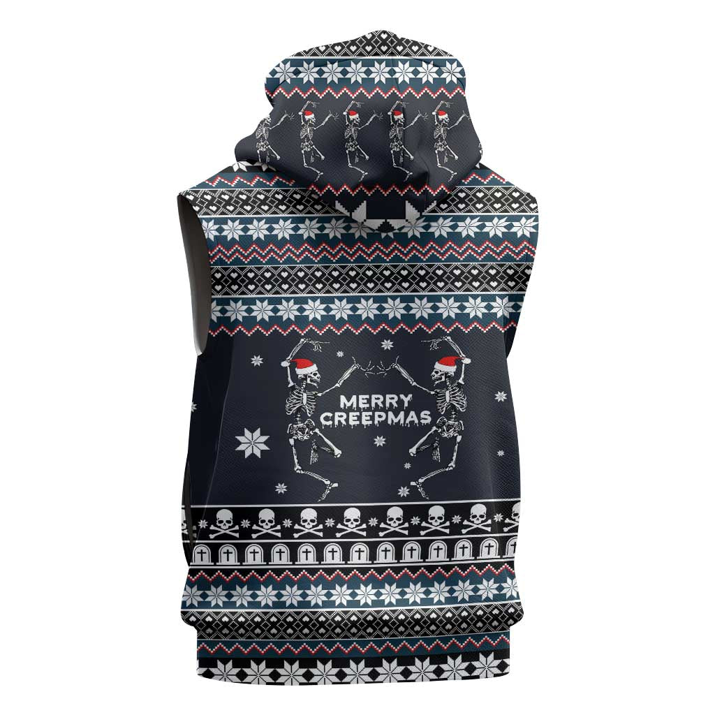 Skeleton Merry Creepmas Christmas Sleeveless Hoodie Xmas Holiday Patterns - Wonder Print Shop