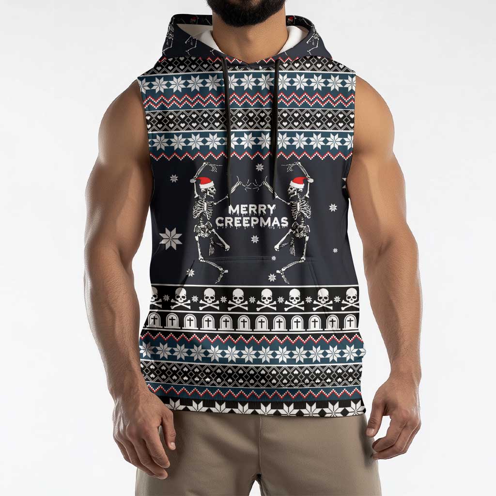 Skeleton Merry Creepmas Christmas Sleeveless Hoodie Xmas Holiday Patterns - Wonder Print Shop
