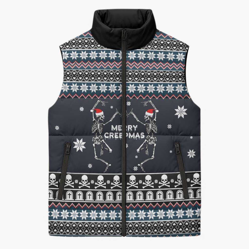 Skeleton Merry Creepmas Christmas Sleeveless Puffer Jacket Xmas Holiday Patterns - Wonder Print Shop