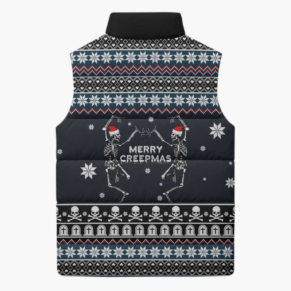 Skeleton Merry Creepmas Christmas Sleeveless Puffer Jacket Xmas Holiday Patterns - Wonder Print Shop