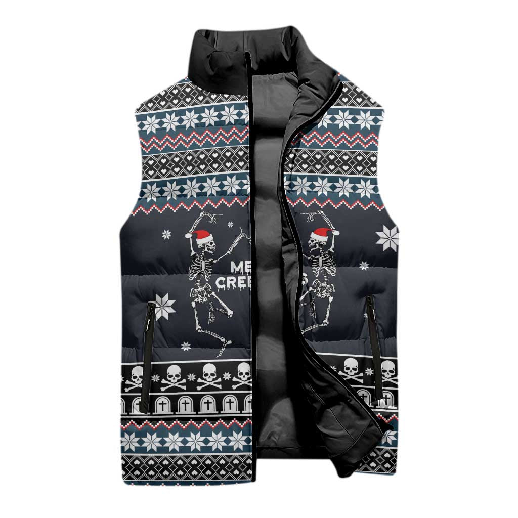 Skeleton Merry Creepmas Christmas Sleeveless Puffer Jacket Xmas Holiday Patterns - Wonder Print Shop