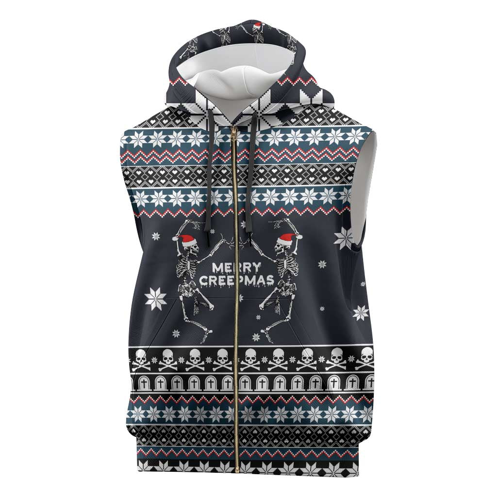 Skeleton Merry Creepmas Christmas Sleeveless Zip Hoodie Xmas Holiday Patterns - Wonder Print Shop