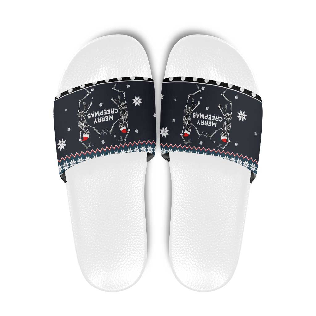 Skeleton Merry Creepmas Christmas Slide Sandals Xmas Holiday Patterns - Wonder Print Shop