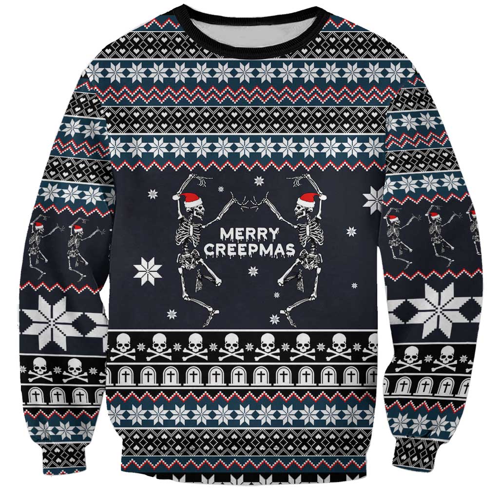 Skeleton Merry Creepmas Christmas Sweatshirt Xmas Holiday Patterns - Wonder Print Shop