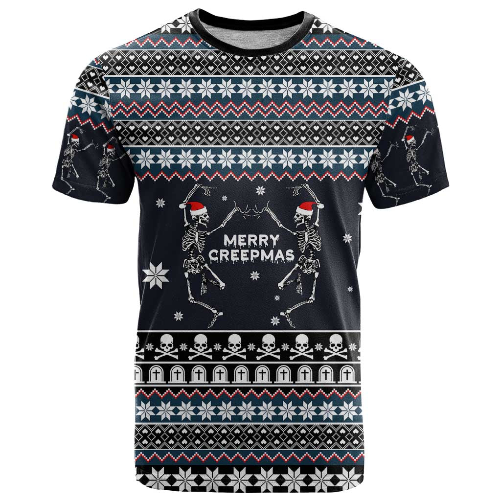 Skeleton Merry Creepmas Christmas T Shirt Xmas Holiday Patterns - Wonder Print Shop