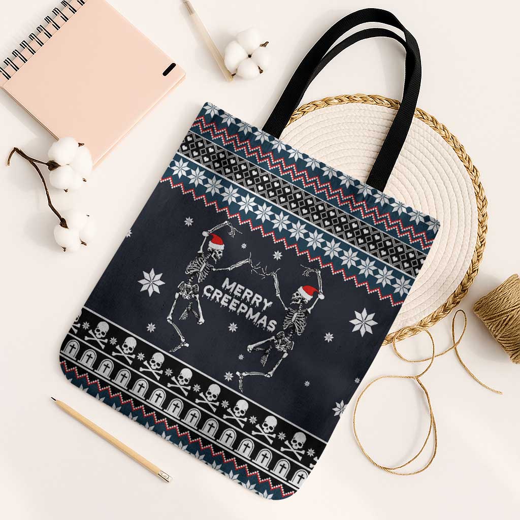 Skeleton Merry Creepmas Christmas Tote Bag Xmas Holiday Patterns - Wonder Print Shop