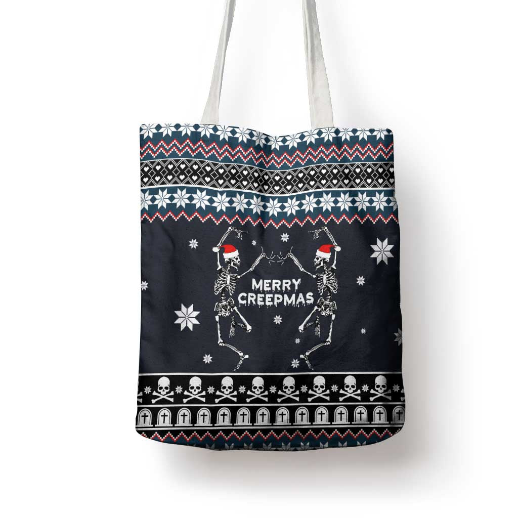 Skeleton Merry Creepmas Christmas Tote Bag Xmas Holiday Patterns - Wonder Print Shop