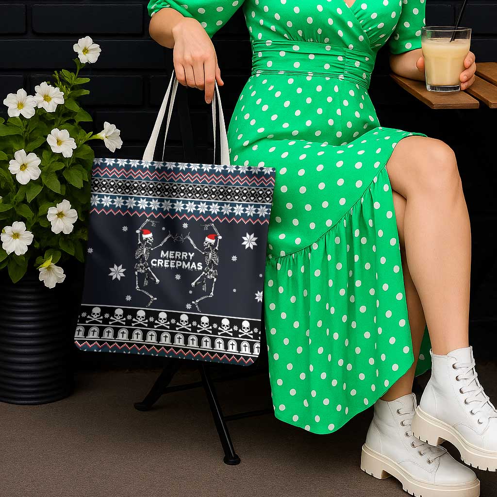 Skeleton Merry Creepmas Christmas Tote Bag Xmas Holiday Patterns - Wonder Print Shop